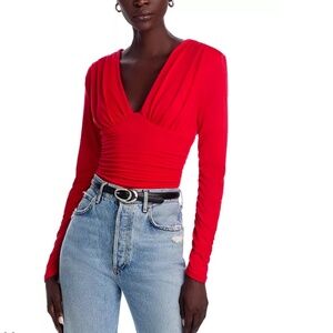 AQUA Long Sleeve Ruched Top – NWT – Red – Size S